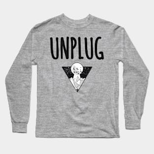 UNPLUG Triangle Moon Drawing Minimalist Nightsky Design Long Sleeve T-Shirt